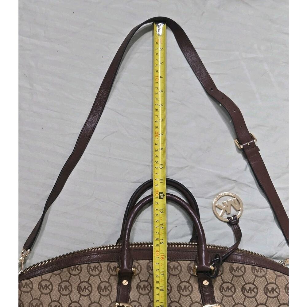 Michael Kors MK Logo Satchel Brown Monogram Bag Gold Tone Flawed/Worn Handles - Picture 14 of 15